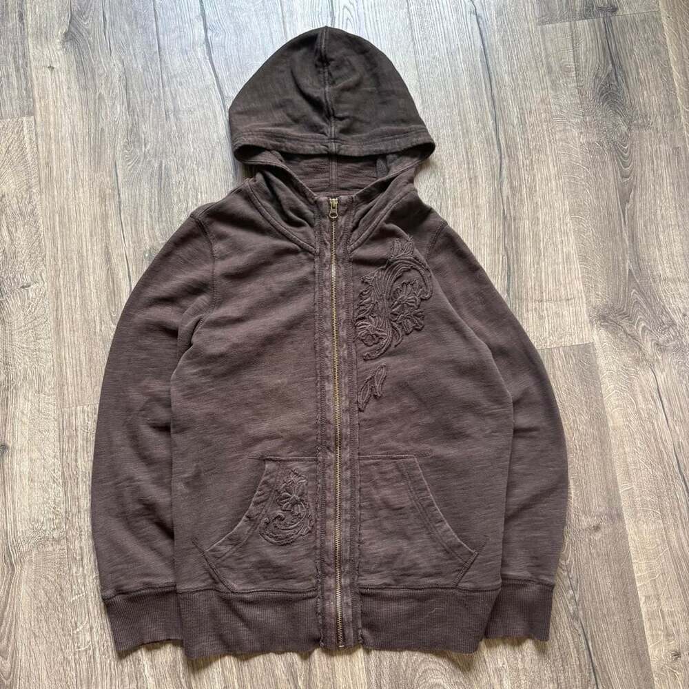Eddie Bauer Y2K Dark Brown Zip Up Hoodie Size L